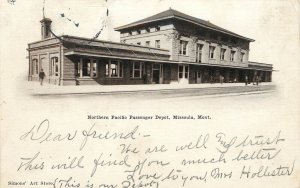 Postcard Northern Pacific Passenger Railroad Depot Missoula MT Simons Art Store