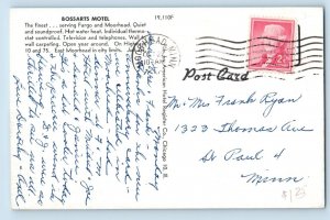 Moorhead Minnesota Postcard Bossarts Motel Fargo Exterior Building c1950 Vintage
