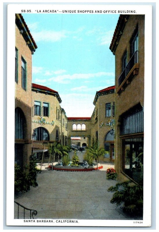 c1920's La Arcada Shoppes & Office Building Santa Barbara California CA Postcard