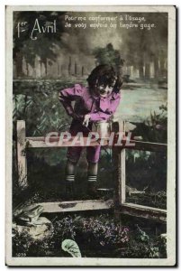 Old Postcard Fantasy Poisson April 1st Child Frog