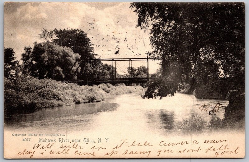 Vtg Utica New York NY Bridge Over Mohawk River 1907 View Old Postcard