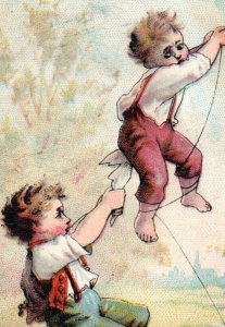 1880s Clark's ONT Spool Cotton Boys Flying Kite Comical F104