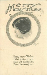 Merry Christmas Pretty Woman Poem 1918 Artist impression Postcard 22-1318