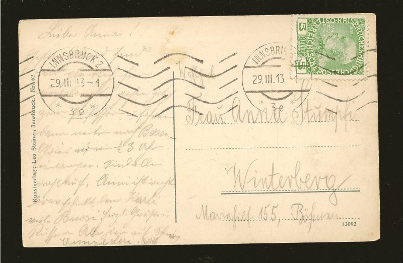 Postmarked 1913 Innsbruck Austria Maria Theresienstrasse Color Postcard