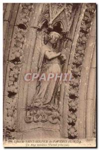 Postcard Old Saint-Sulpice-de-Favières (S and O) Musician Angel (Main Gate)