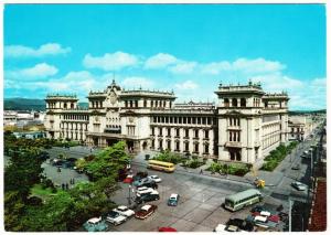 Guatemala City Palacio Nacional with 1950s-1960s Bus and Cars Postcard