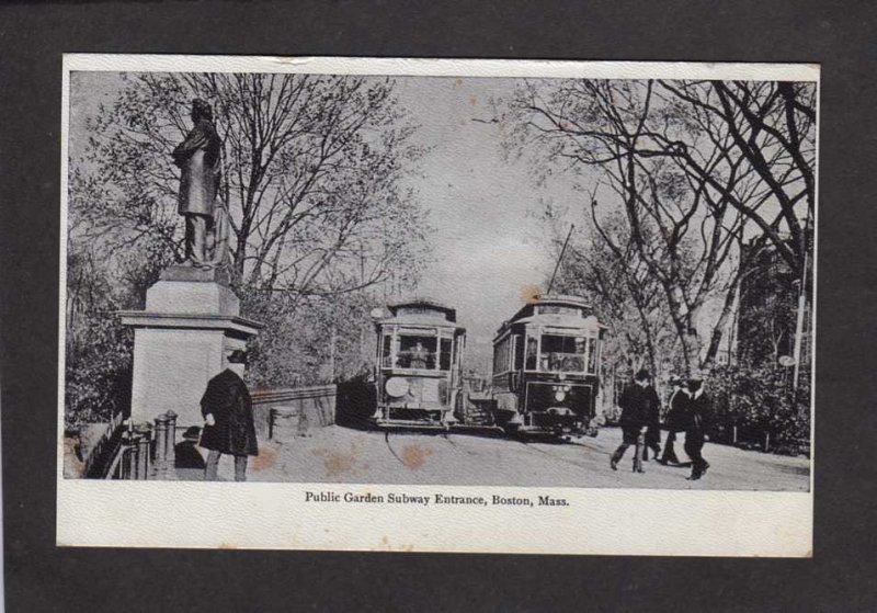 MA Public Garden Subway Trolley Cars Boston Massachusetts UDB Postcard Mass