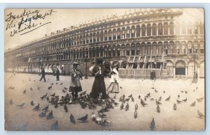 C. 1907 Ladies Feeding Birds Venice Italy RPPC Real Photo 2 Postcard F144E