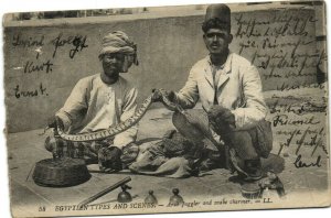 PC EGYPT, ARAB JUGGLER AND SNAKE CHARMER, Vintage Postcard (b36677)