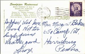 Sandpiper Restaurant, Ocean City MD Beach Highway Vintage Postcard P05