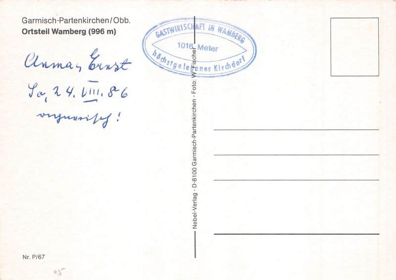 B234 Germany Garmish Partenkirchen Obb Ortsteil Wamberg postcard