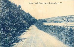 1912 Stevensville New York Shore Road Swan Lake postcard 5931