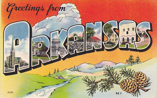 Greetings From Arkansas Large Letter Linen
