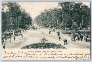 Detroit Michigan MI Postcard Central Avenue People Tree Scenic View 1905 Antique