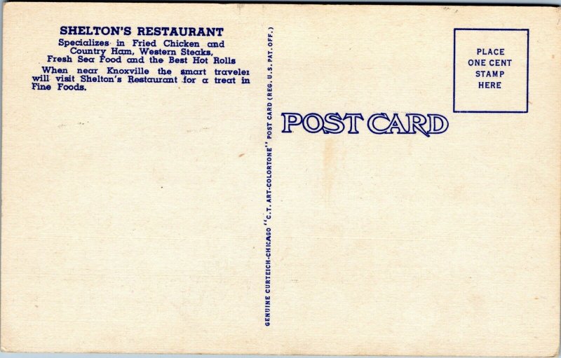 postcard Knoxville, Tennessee - Sheltons Restaurant Clinton Highway US 25