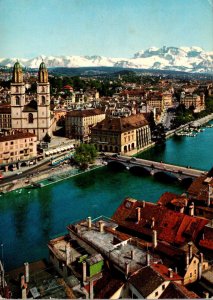 Switzerland Zurich Grossmuenster und Die Alpen 1975