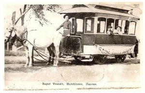 Rapid Transit Hutchinson Street Railway Kansas KS Postcard Street Car w Horse