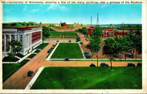 Minneapolis Uniiversity of Minnesota MN Buildings Stadium UNP Linen Postcard 