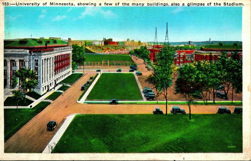 Minneapolis Uniiversity of Minnesota MN Buildings Stadium UNP Linen Postcard 