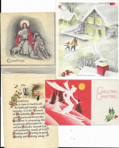 Four Christmas Greeting Cards 2 1930s Used Great Graphics