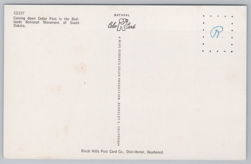 Badlands South Dakota~Coming Down Cedar Pass~Vintage Postcard