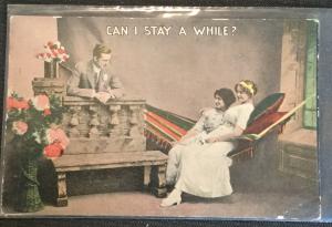 Vintage Postcard Unused “Can I Stay A While?” Man/2 Women LB