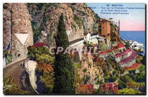 Old Postcard Menton Grimaldi view on the Italian border Franco and the Pont S...
