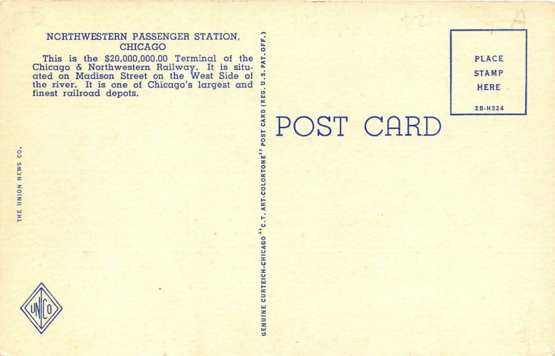 Chicago Illinois 1940s Postcard Northwestern Passenger Railroad Station