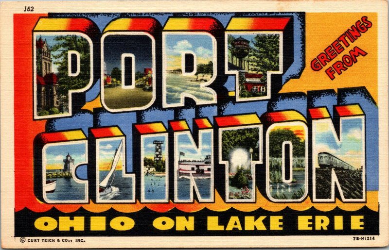 Vtg 1940 Greetings From Port Clinton On Lake Erie Ohio OH Large Letter Postcard