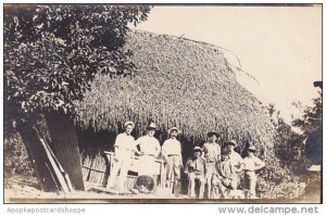 Panama Group Of Employees In Front Of Hut Canal Zone Real Photo