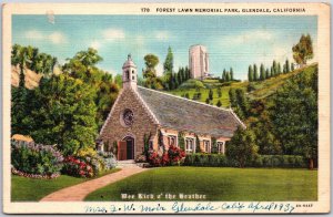 Glendale California, Forest Lawn, Memorial Park, Annie Laurie's Church, Postcard