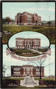 Belleville ON Ontario Public Schools Queen Mary Victoria Alexandra Postcard D66