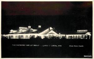 1930s Gateway Inn at night LAND O LAKES WISCONSIN RPPC postcard 9397