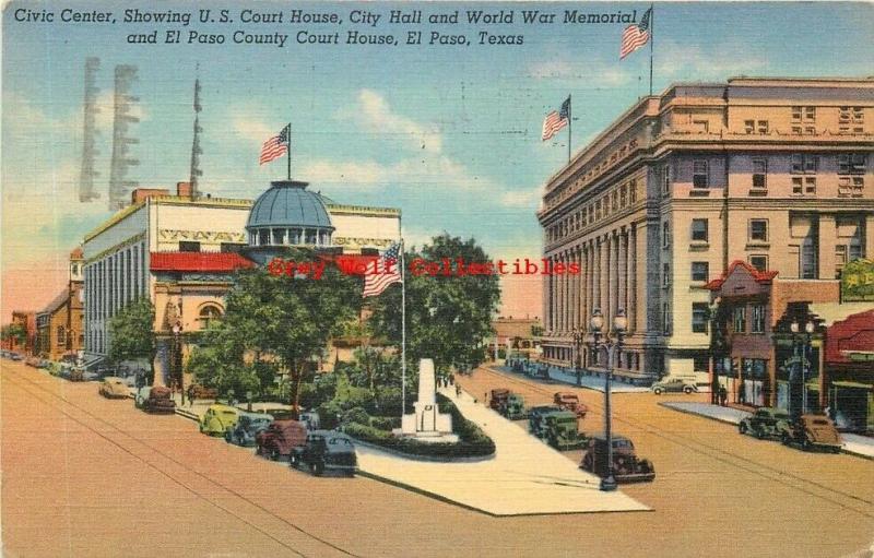 TX, El Paso, Texas, Court House, City Hall, World War Memorial, Postmark 1943