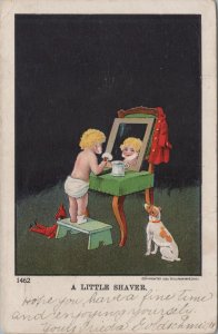 Little Shaver Boy Shaving Mirror Jack Russell Terrier 1905 Ullman postcard G369 