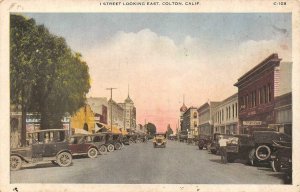 COLTON, CA California  I STREET SCENE~East  STORES~Early Autos c1920's Postcard