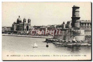 Old Postcard Marseille Fort St John and the Cathedral