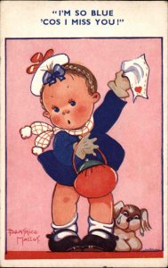 Beatrice Mallet Little Girl and Dog Sailor Suit Vintage Postcard