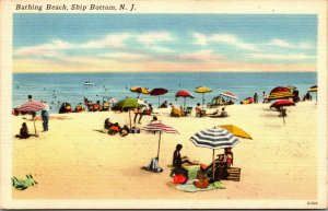 Vtg 1930s Bathing Beach Ship Bottom New Jersey NJ Unused Linen Postcard