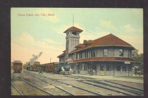 BAY CITY MICHIGAN RAILROAD DEPOT TRAIN STATION 1910 VINTAGE POSTCARD