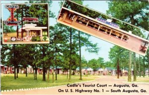 Augusta, GA Georgia CADLE'S TOURIST COURT & RESTAURANT Roadside Motel Postcard