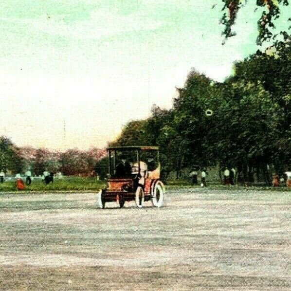 Vtg Carte Postale 1908 Chicago Illinois Il Allée Lincoln Park Vieux Automobile