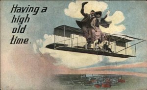 Romance Pioneer Aviation Couple in Biplane c1910 Vintage Postcard