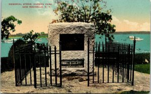 Memorial Stone Hudson Park New Rochelle NY New York Anitque Postcard DB UNP UNCO 