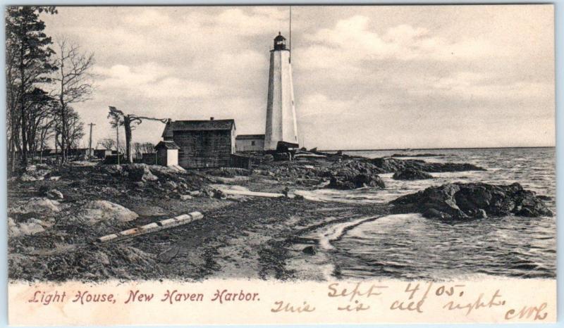 NEW HAVEN HARBOR, Connecticut  CT   LIGHTHOUSE Light House  1905   Postcard