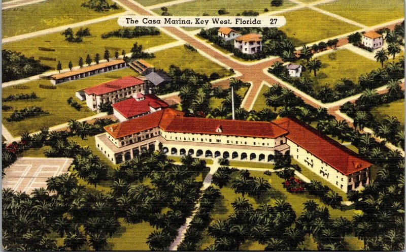 Vtg 1950 Casa Marina Hotel Key West Florida FL Linen Postcard