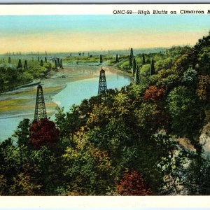 c1960s Cimarron River, OK High Bluffs Oil Well Towers Derrick Vtg Chrome PC A312