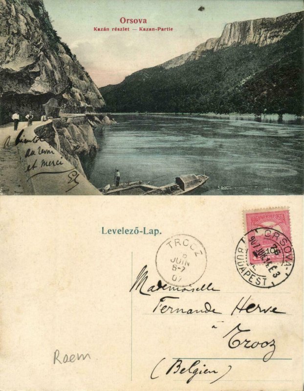 romania, ORȘOVA, Kazán Részlet, Danube (1907) Postcard 