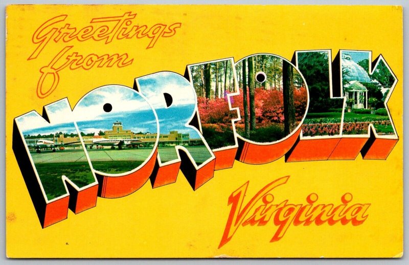 Norfolk Virginia 1953 LARGE LETTER Greetings Postcard