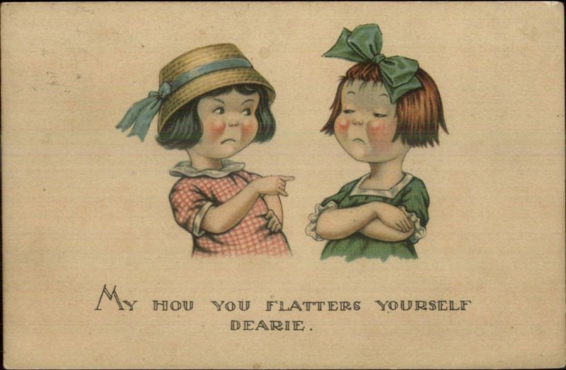 Twelvetreess? Catty Little Girls Argue Used 1924 Postcard